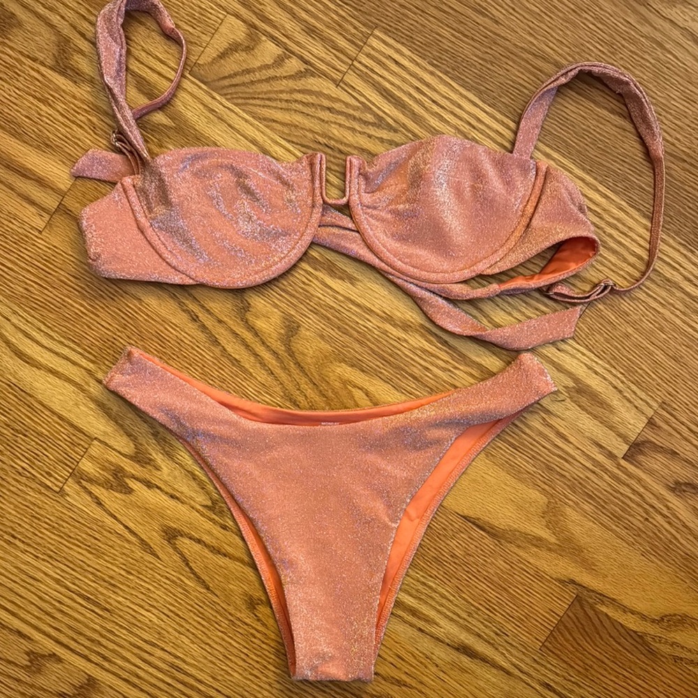 Monday Swimwear Shimmer Peach Pink Bikini Set